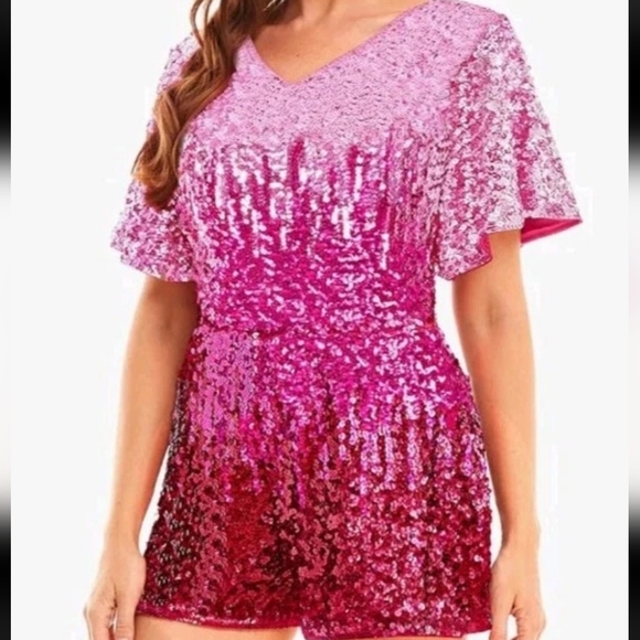 Maner Pants - MANER Women’s Sequin Romper Sparkly Short Jumpsuit XL